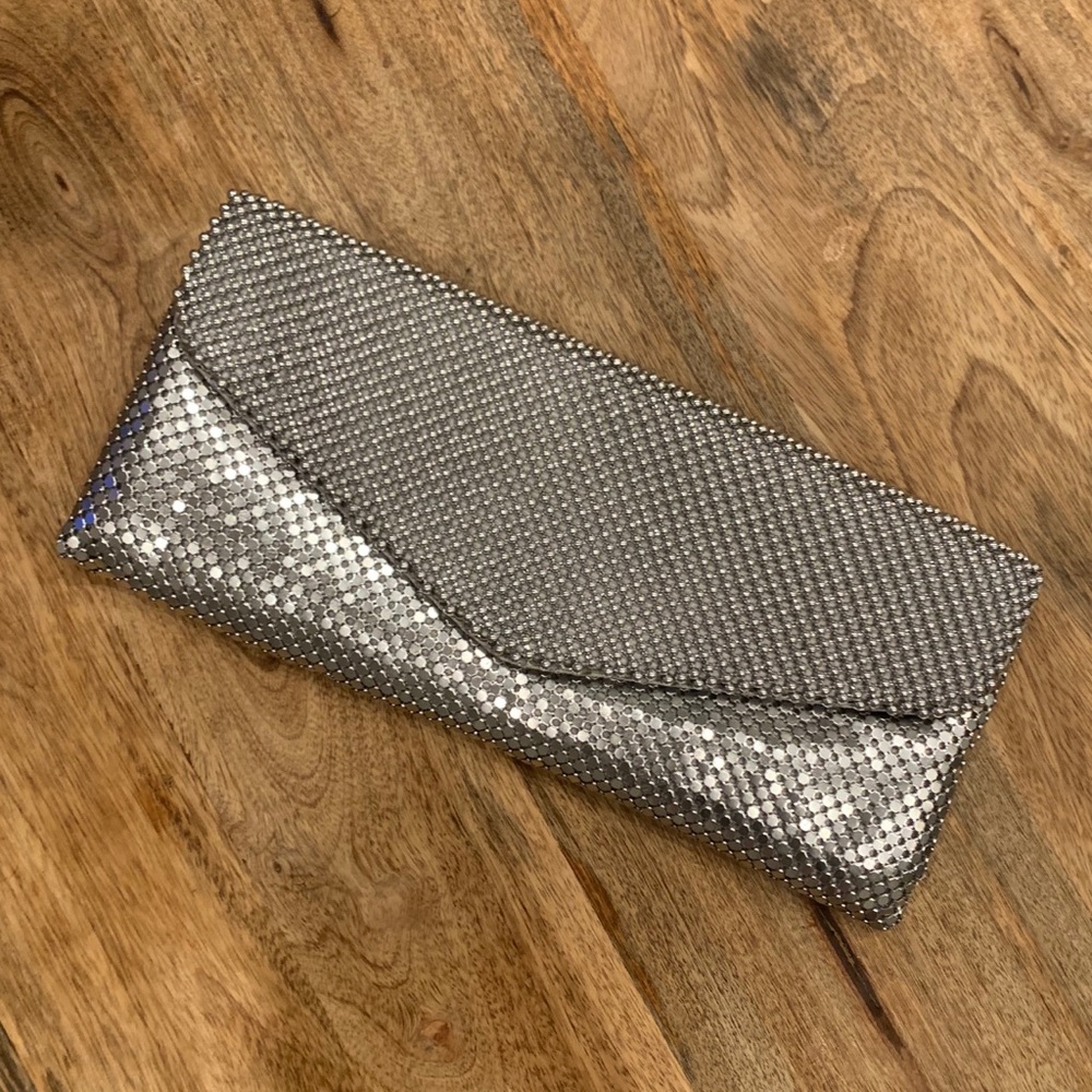 Jessica McClintock silver beaded evening clutch